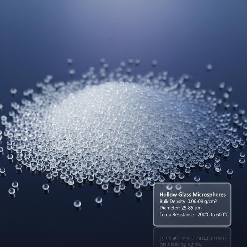 Κωλές μικροσφαίρες γυαλιού με πυκνότητα 0,06 - 0.08, Διαμέτρου 25-85μm και αντοχής σε θερμοκρασία -200°C έως 600°C