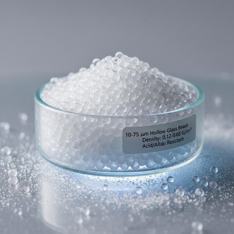 10-75 μm Διαμέτρου Κούφια γυάλινα σφαιρίδια με 0,12-0,60 G/cm3 Πυκνότητα και καλή αντοχή σε οξέα και αλκαλικά